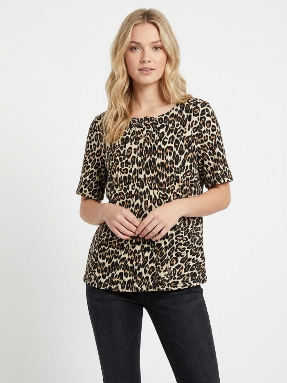 2/$30 Chico's Jaguar Print Drop Waist Popover Top 16 #A4204
